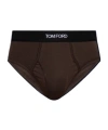 Tom Ford Logo Jacquard Stretch Briefs In Brown