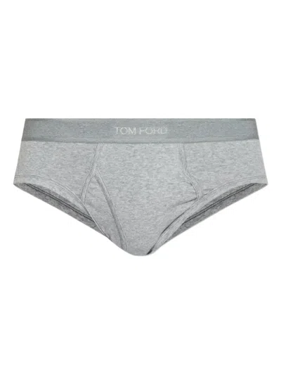 Tom Ford Branded-waistband Cotton Briefs In Gray