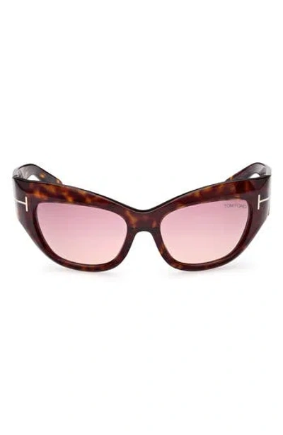 Tom Ford Brianna 55mm Gradient Cat Eye Sunglasses In Classic Havana/purple Pink