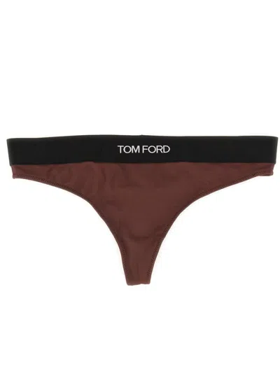 Tom Ford Elastic Waistband High-cut Leg Panties In Brown