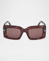 Tom Ford Brigitta Rectangle Acetate Sunglasses In Shiny Dark Havana