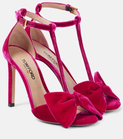 TOM FORD BRIGITTE BOW-DETAIL VELVET SANDALS