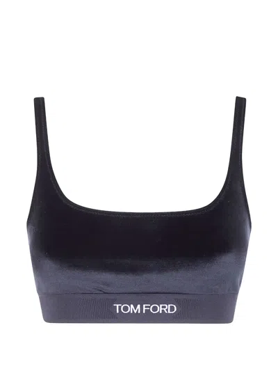 Tom Ford Stretch Lustrous Velour Signature Bralette In Black