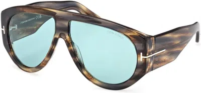 Pre-owned Tom Ford Bronson Ft 1044 Striped Brown/blue 56v Sunglasses 60mm