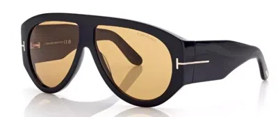 Pre-owned Tom Ford Bronson Tf1044 Eco 01e Black Men's Big Sunglasses W Yellow Lens Italy