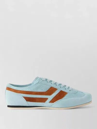 Tom Ford Brook Sneaker Suede Perforated Leather In Blue