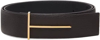 Tom Ford Brown & Black Grain Leather Slim T Reversible Belt