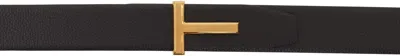 Tom Ford Black Soft Grain Leather Ridge T Belt In Brown + Black
