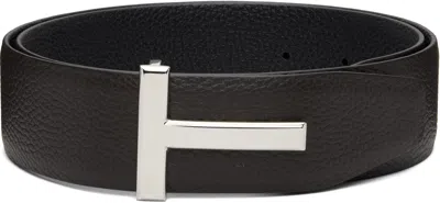 Tom Ford Brown & Black Reversible T Icon Belt