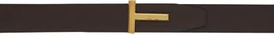 Tom Ford Brown & Tan Reversible T Icon Belt In 3bb01 Chocolate + Ta