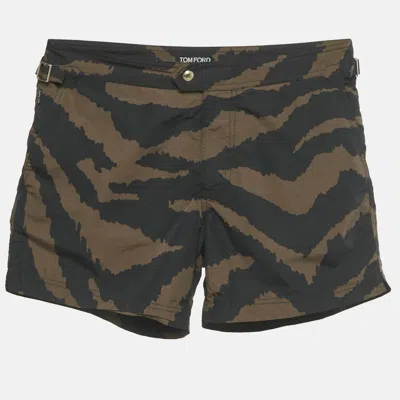 Pre-owned Tom Ford Brown Animal Print Synthetic Swim Shorts S