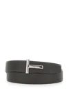 Tom Ford Brown Belt With T Buckle Closure In Grained Leather Man In Black