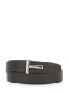 Tom Ford Brown Belt With T Buckle Closure In Grained Leather Man In Black