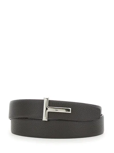 TOM FORD TOM FORD BROWN BELT WITH T BUCKLE CLOSURE IN GRAINED LEATHER MAN