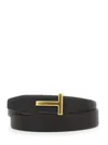 Tom Ford Brown Belt With T-plaque On The Front In Grained Leather Man In Black