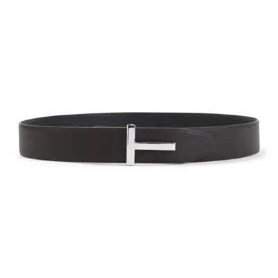 Tom Ford Adjustable Grained Calf Leather Belt In Black