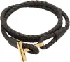 Tom Ford Brown Braided T Leather Bracelet In Dark Brown