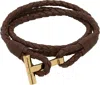 Tom Ford Brown Braided T Leather Bracelet In Tan