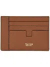Tom Ford Large T-line Soft Grain Leather Card Holder In Brown