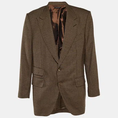 Pre-owned Tom Ford Brown Checked Wool Single Breasted Shelton Blazer Xxxl