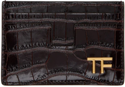 Tom Ford Brown Croc-embossed Card Holder In 1b087 Espresso