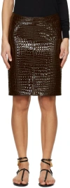 TOM FORD BROWN CROC-EMBOSSED LEATHER MINISKIRT