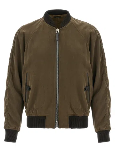 TOM FORD BROWN GABARDINE FLUID BOMBER JACKET
