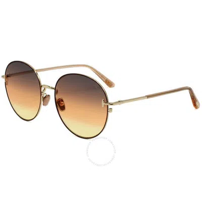 Tom Ford Brown Gold Gradient Round Unisex Sunglasses Ft0966-k 48f 58