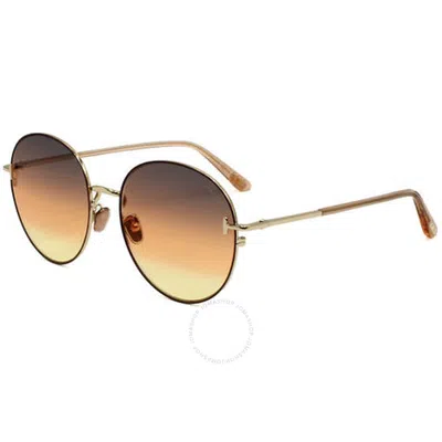 Tom Ford Brown Gold Gradient Round Unisex Sunglasses Ft0966-k 48f 58 In Brown / Gold / Rose / Rose Gold