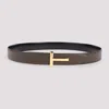 Tom Ford Reversible Belt With Logo Plaque In Brown