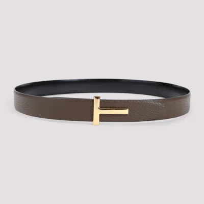 TOM FORD BROWN GOLDEN LOGO BUCKLE BELT
