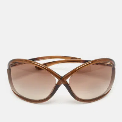 Pre-owned Tom Ford Brown Gradient Whitney Tf9 Oversized Sunglasses