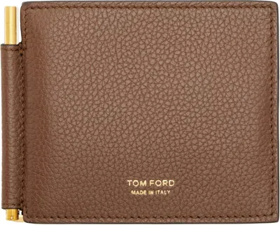 Tom Ford Brown Grained Leather Money Clip Wallet