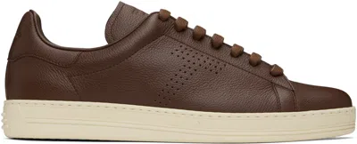 Tom Ford Warwick Perforated Full-grain Leather Sneakers In Brown