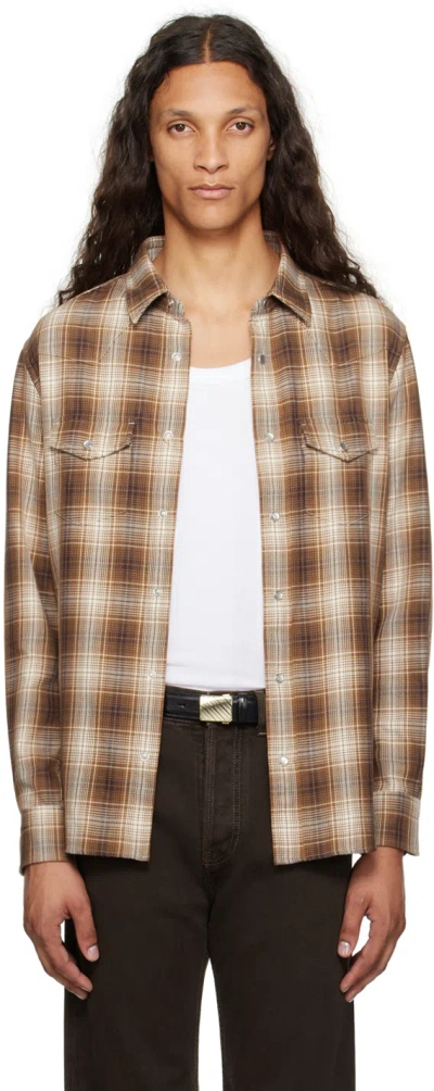 Tom Ford Brown Grand Check Western Shirt In Combo Brown And Whit