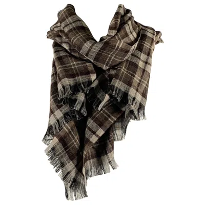 Pre-owned Tom Ford Brown Grey Plaid Cashmere / Silk Scarves In Gray