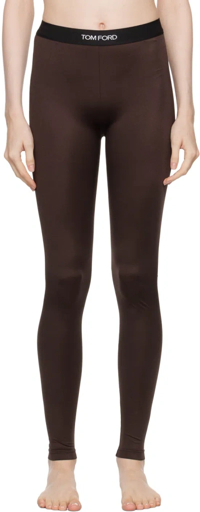 TOM FORD BROWN JERSEY SIGNATURE LEGGINGS