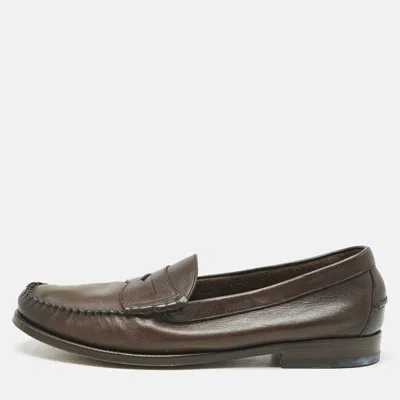 Pre-owned Tom Ford Brown Leather Loafers Size 43.5