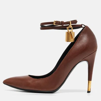Pre-owned Tom Ford Brown Leather Padlock Pumps Size 37.5