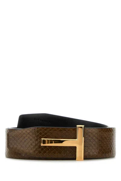 Tom Ford Men Brown Leather Reversible Belt In Multicolor