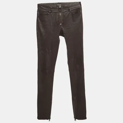 Pre-owned Tom Ford Brown Leather Skinny Pants Xs