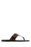 Tom Ford Brown Leather Thong Slippers In Darkmahogany