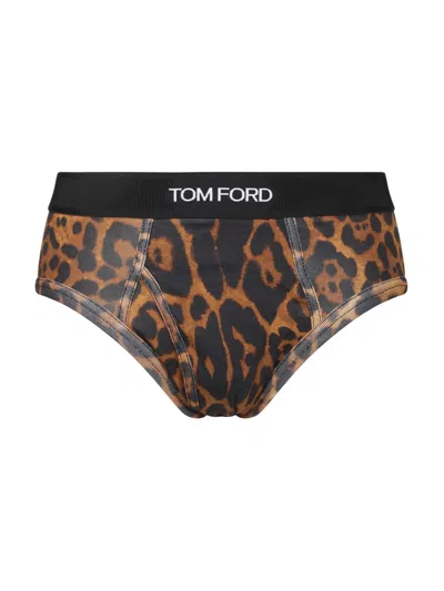 Tom Ford Leopard-print Stretch-cotton Briefs In Animal Print