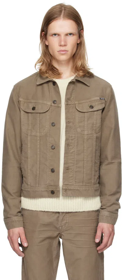 Tom Ford Brown Logo Patch Denim Jacket In Nut