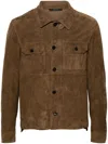 TOM FORD BROWN LONG-SLEEVE SUEDE OVERSHIRT - MEN'S - CUPRO/LAMBSKIN