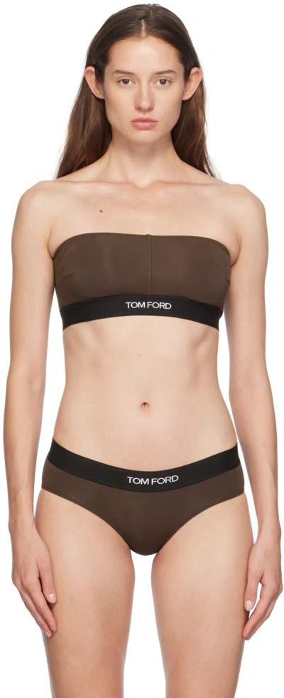Tom Ford Signature Logo Lycra Briefs In 棕色