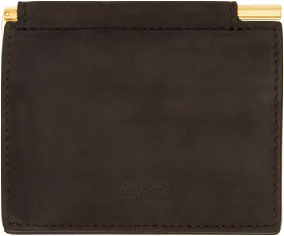 Tom Ford Brown Nubuck Folding Money Clip Card Holder
