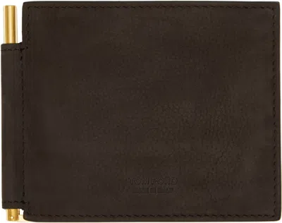 Tom Ford Brown Nubuck Money Clip Wallet