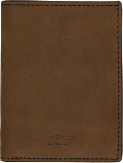 Tom Ford Brown Nubuck 't Line' Folding Card Holder