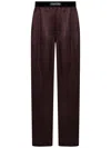 Tom Ford Silk Satin Pijama Pants With Velour Detail In Brown